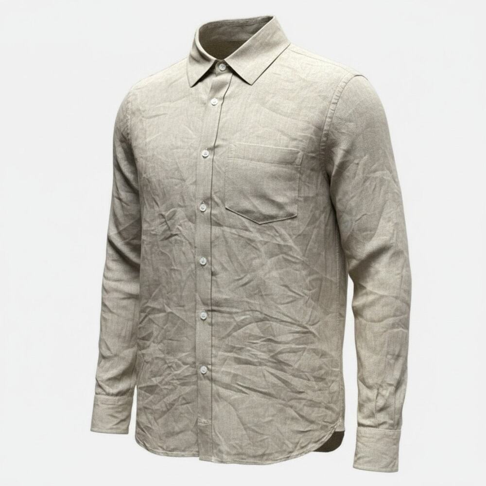 NWOT St. Regis Guideboat Co. Button Up Shirt Mens Small Beige Linen Portugal